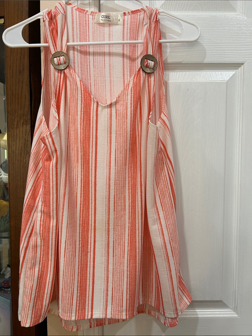 Cure Petite Coral Stripe Sleeveless Tank Top